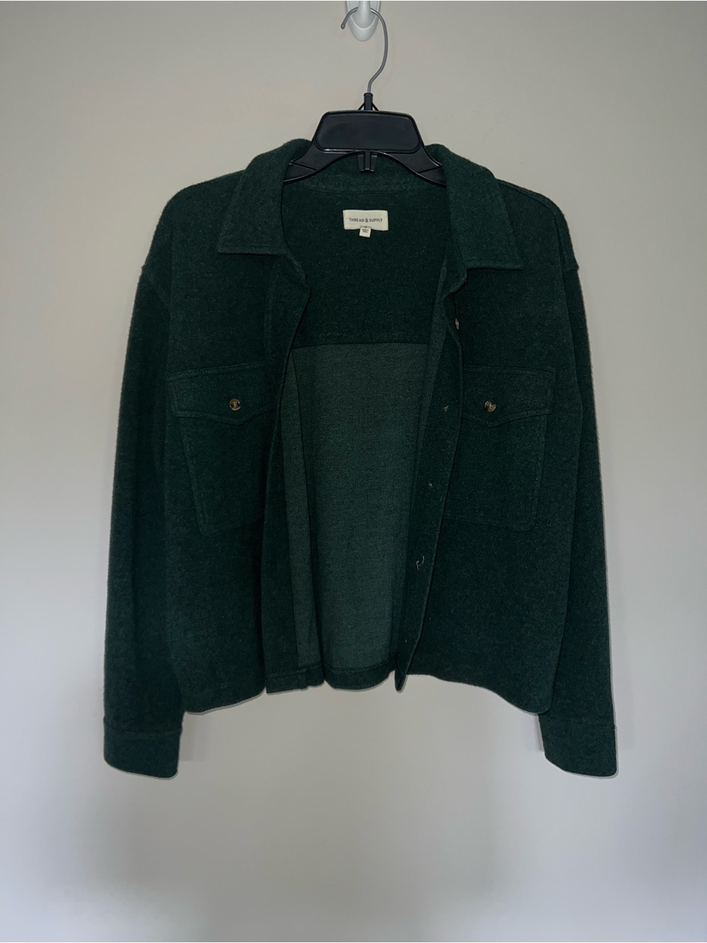 Forest Green Button-Front Shacket Dark  Emerald Green Thread & Supply Small